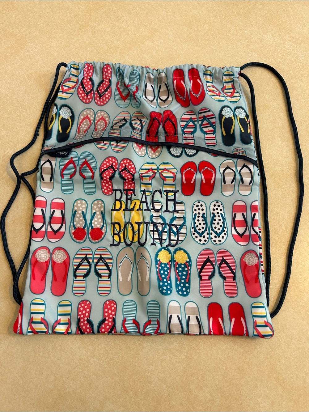 Thirty one drawstring beach bag back pack cinch sac fun flops